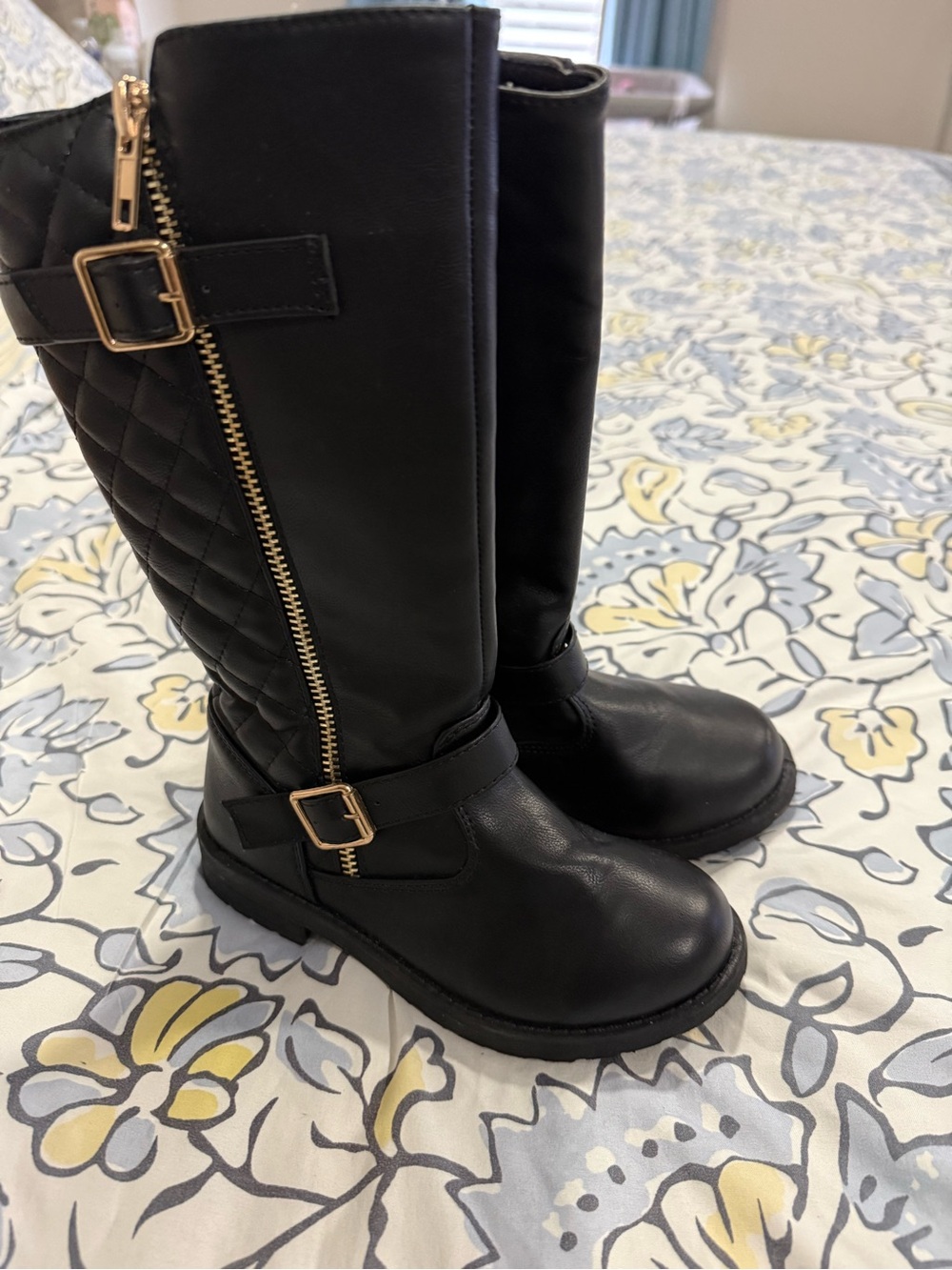 The Children's Place Black Quilted Tall Riding Boots with Gold Zipper